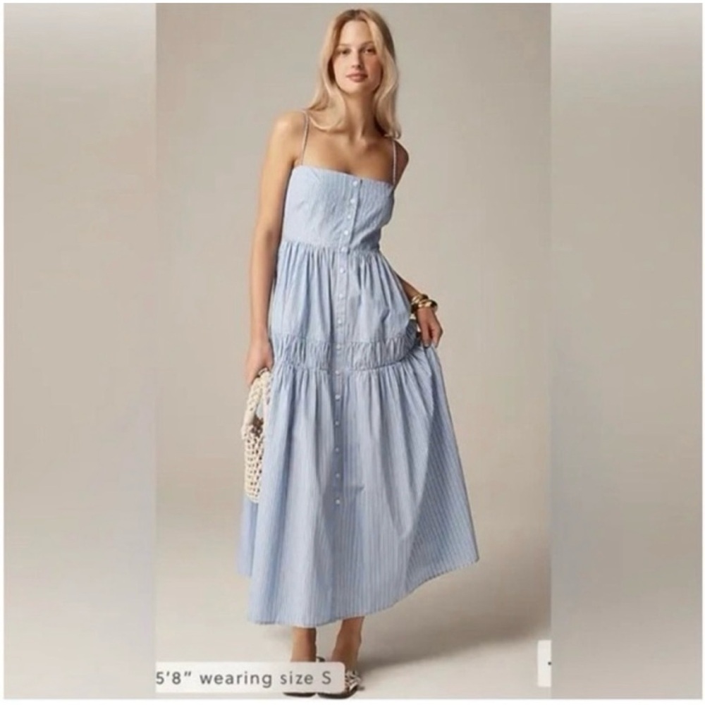 J Crew A-line Midi Dress in Striped Cotton Poplin NWOT